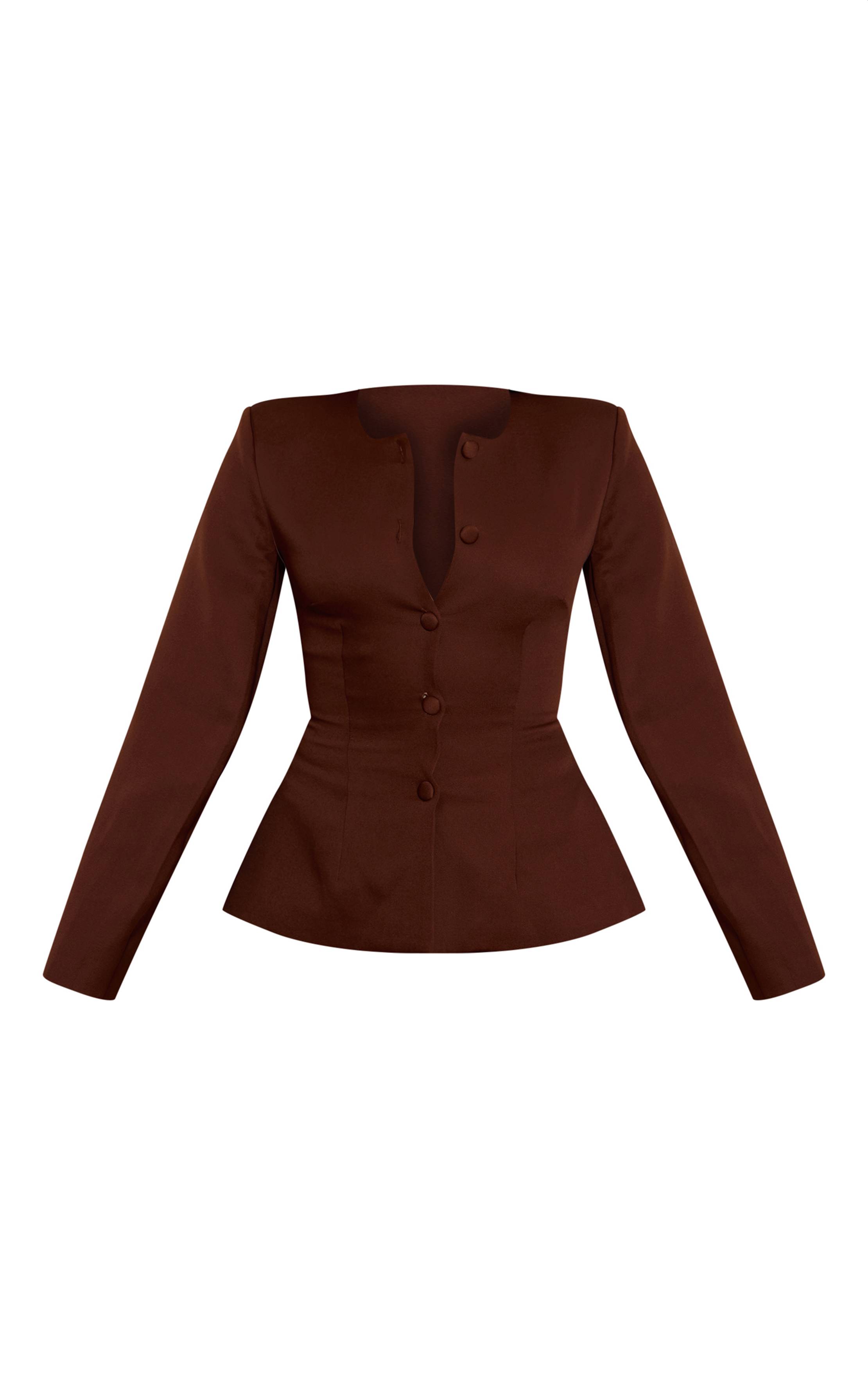 Chocolat Ensemble Blazer Cintré À Taille Froncée Et Manches Cocon Avec Boutonnage