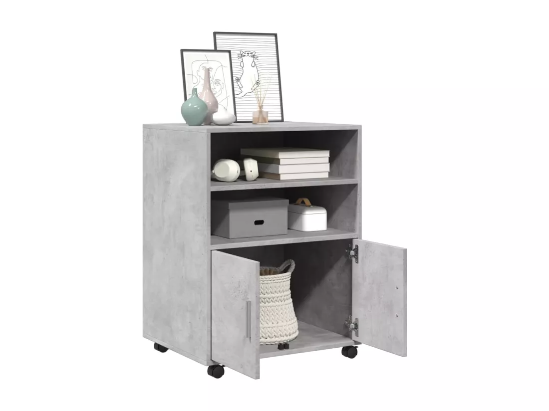 Armoire à roulettes gris béton 60x48x81 cm bois d'ingénierie
