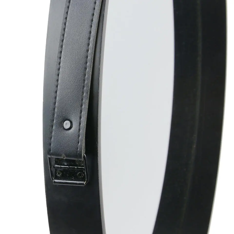 Home Deco Factory spiegel - rond - zwart - leren handvat - D50 cm