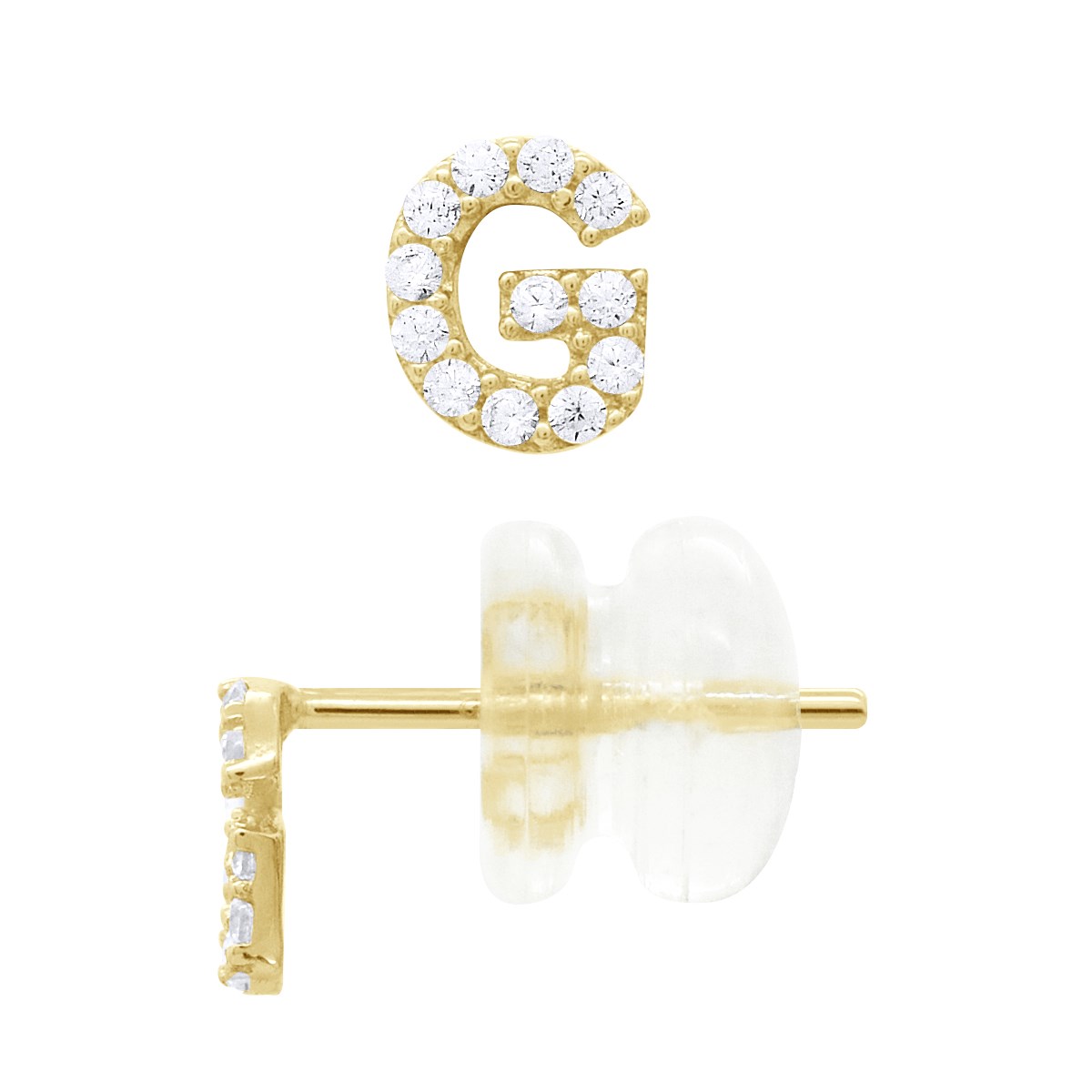 Boucles d'Oreilles Puces - Initiale Lettre G Serties d'Oxydes de Zirconiums - or Jaune