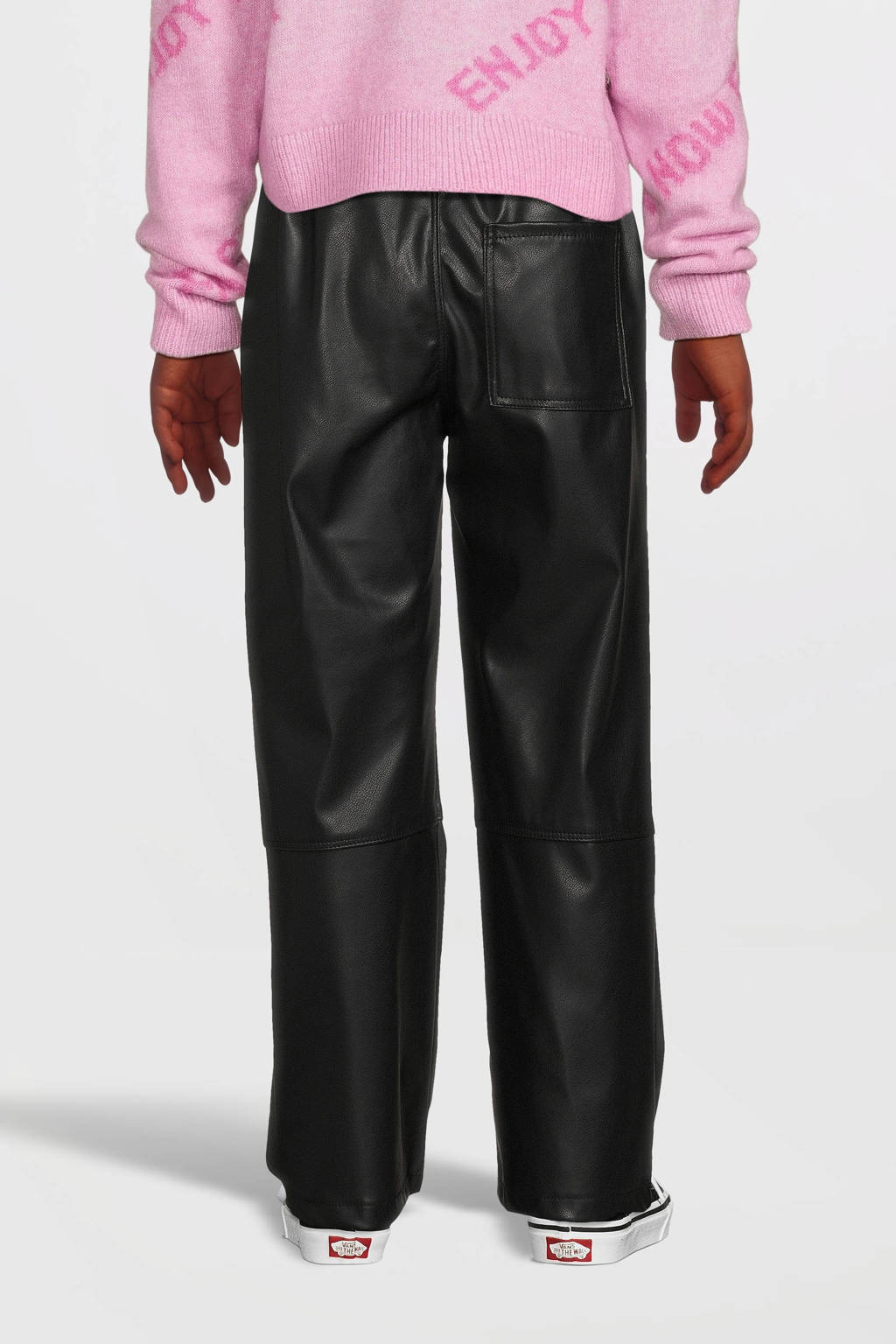 NAME IT imitatieleren wide leg broek NKFNUPU zwart