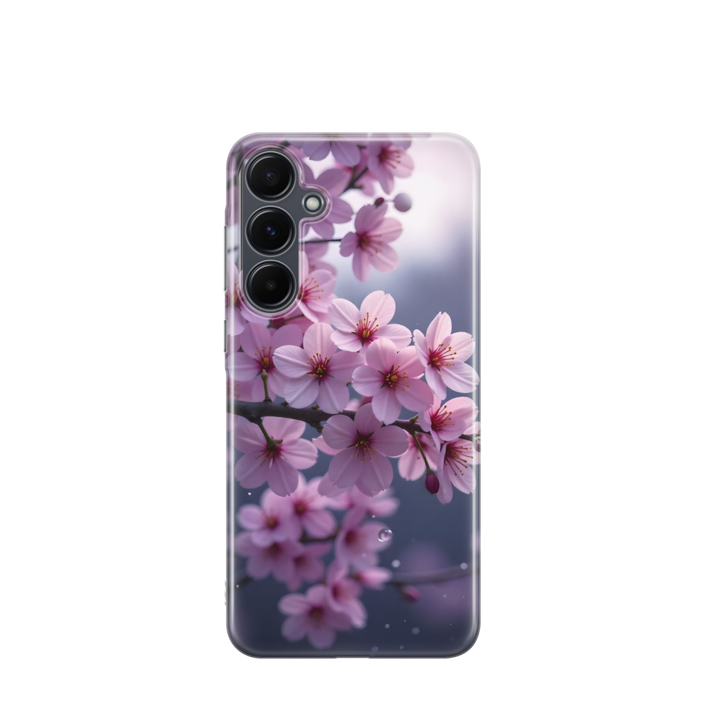 Samsung Galaxy A55 Gummi Hülle Tropfen auf Blütenblättern - Versch. Farben