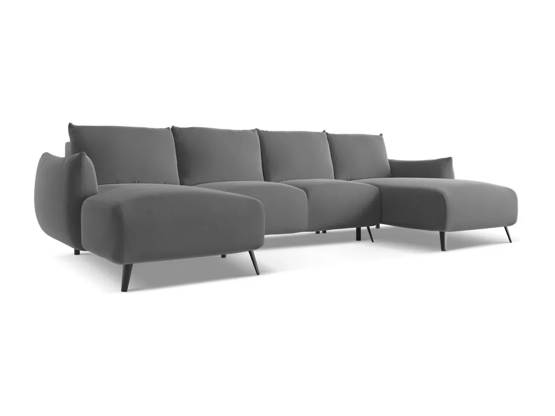 Canapé d'angle panoramique convertible en velours - gris - MALIE