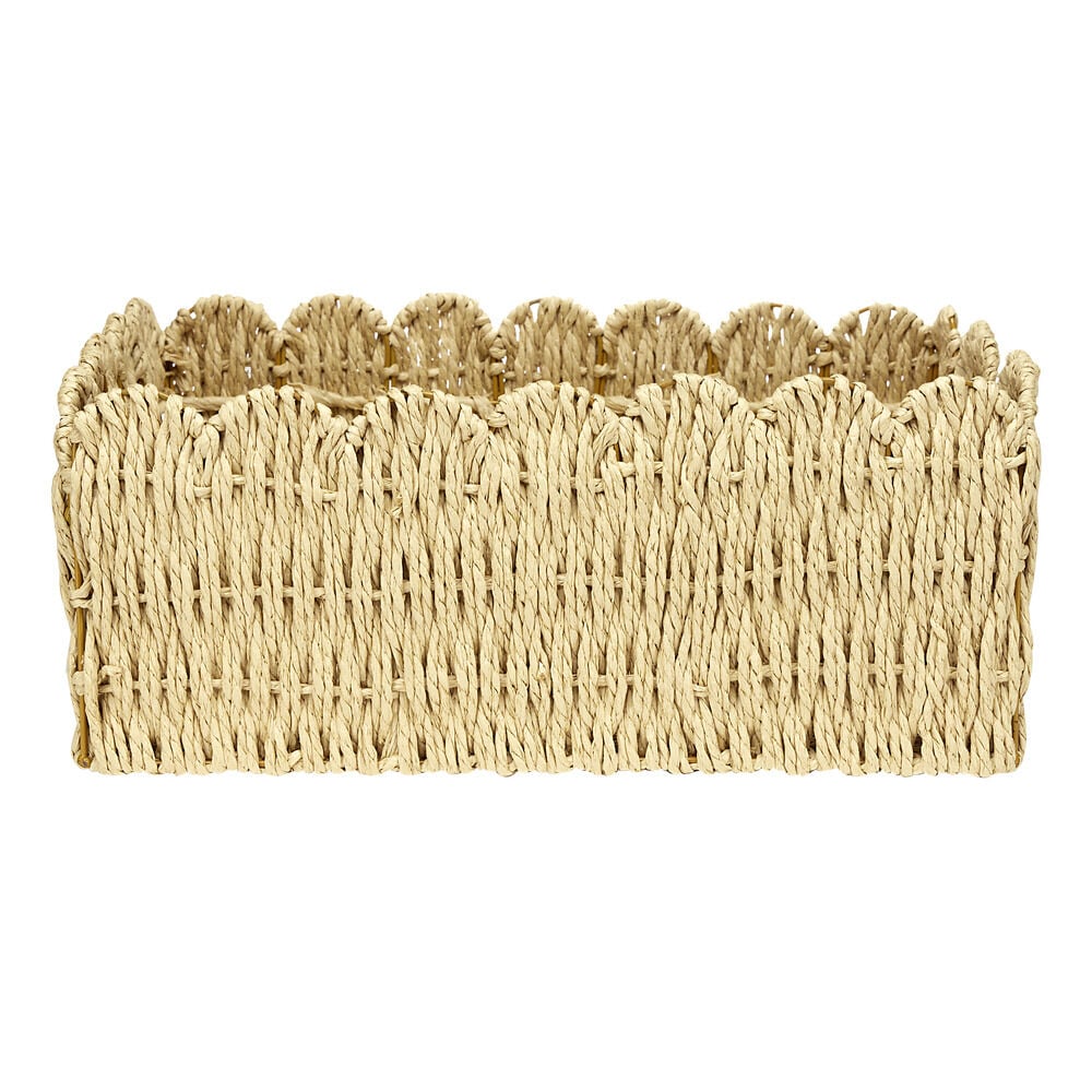 Panière en papier tressé beige et métal bord pétale 38x30xH15cm
