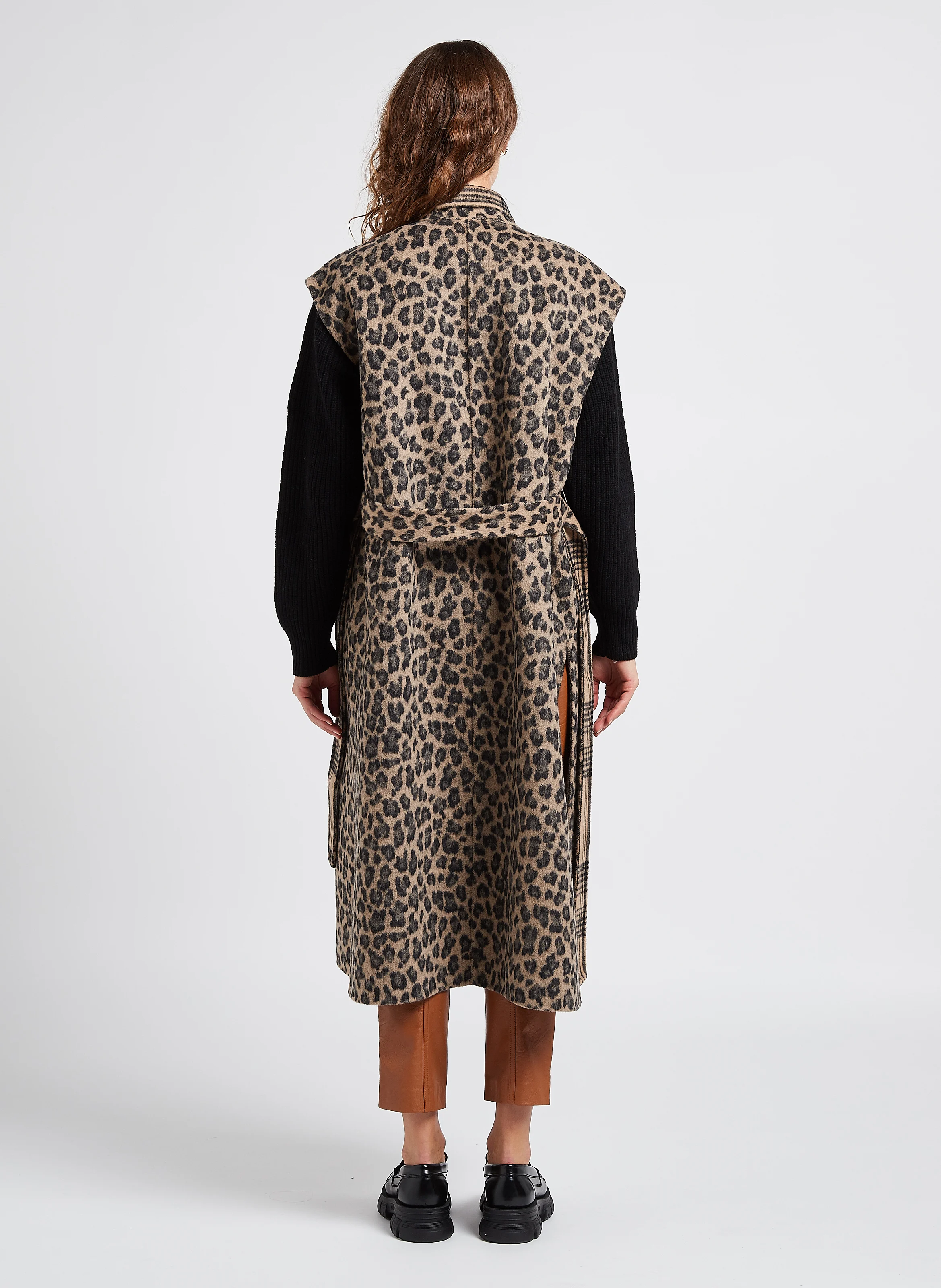 Gilet col tailleur réversible ample | Marron