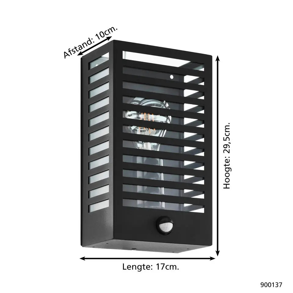 EGLOAlamonte3WandlampBuiten-E27-29,5cm-Sensor-Zwart
