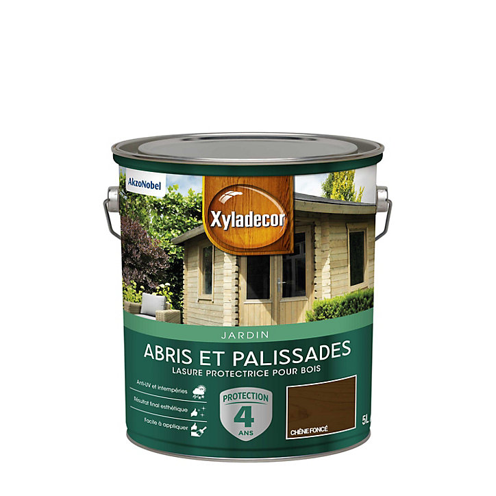 Lasure extérieure de protection pour abris et palissades en bois Xyladecor mat 5L chêne foncé