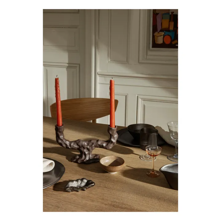 Ferm Living Bougeoir Dito double en grès | Marron