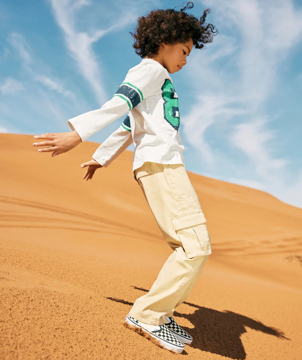 PANTALON BAGGY GARÇON BEIGE AVEC POCHES CARGO
