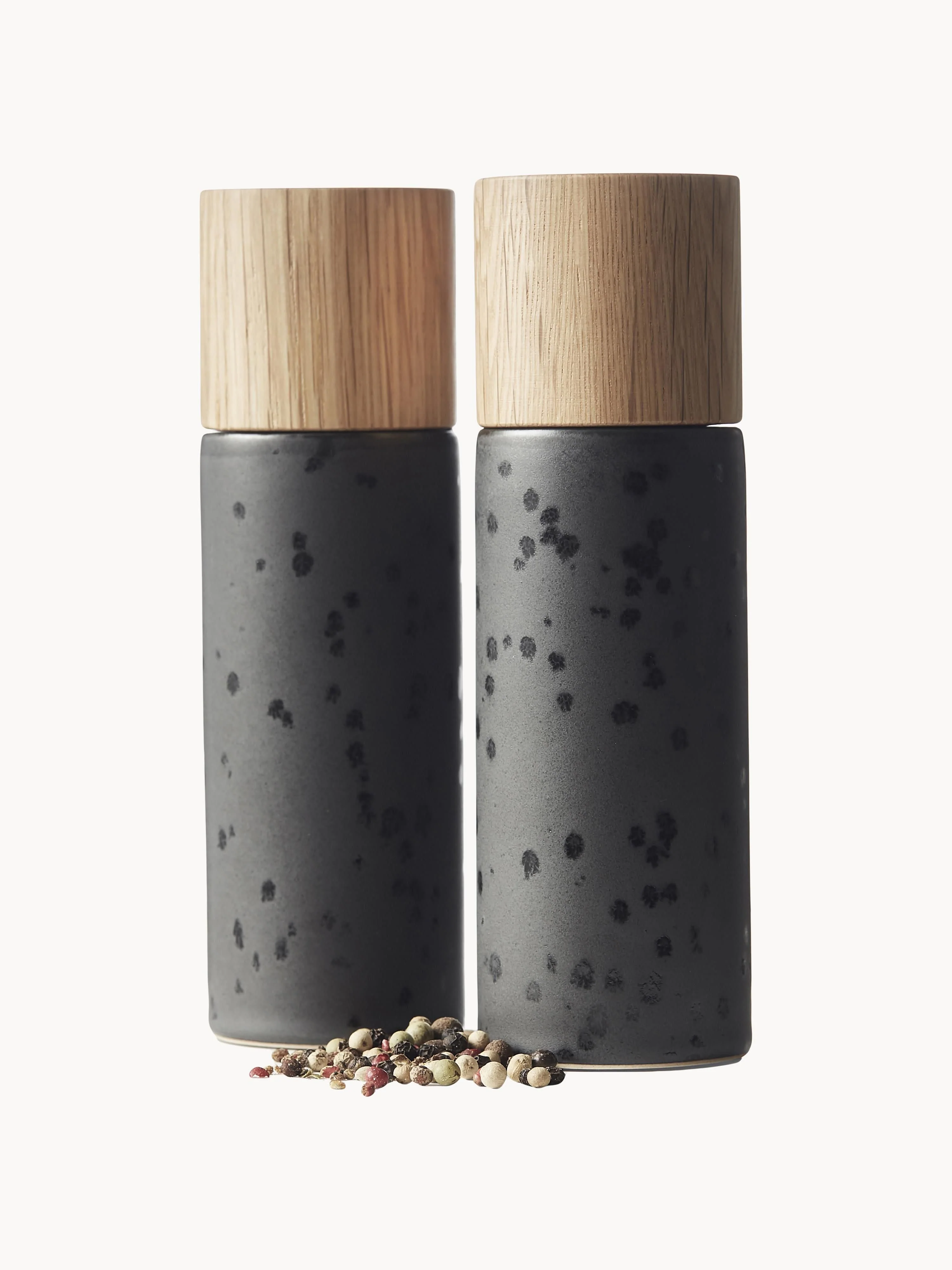 Zout- en pepermolen Bizz met houten deksel, set van 2