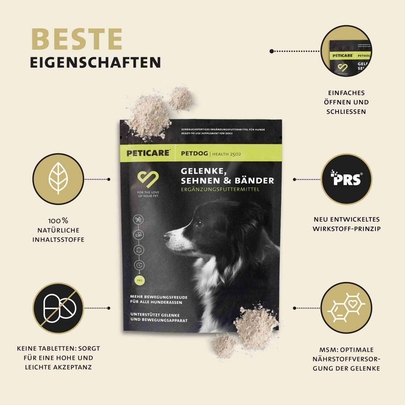 Peticare Gelenkpulver für Hunde mit MSM &Kollagen