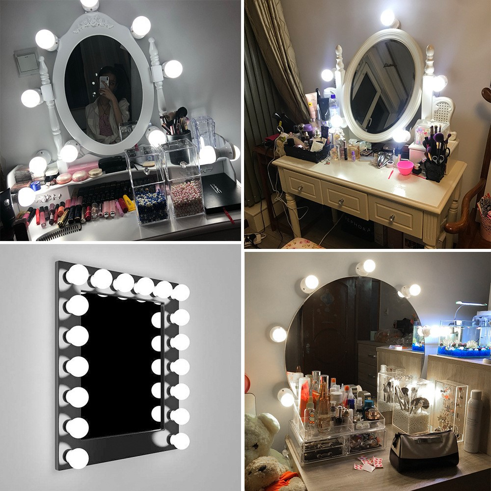(14er Set) Hollywood Schminkleuchten LED Lichter Nachrüst Kit für Make Up Spiegel - Weiss