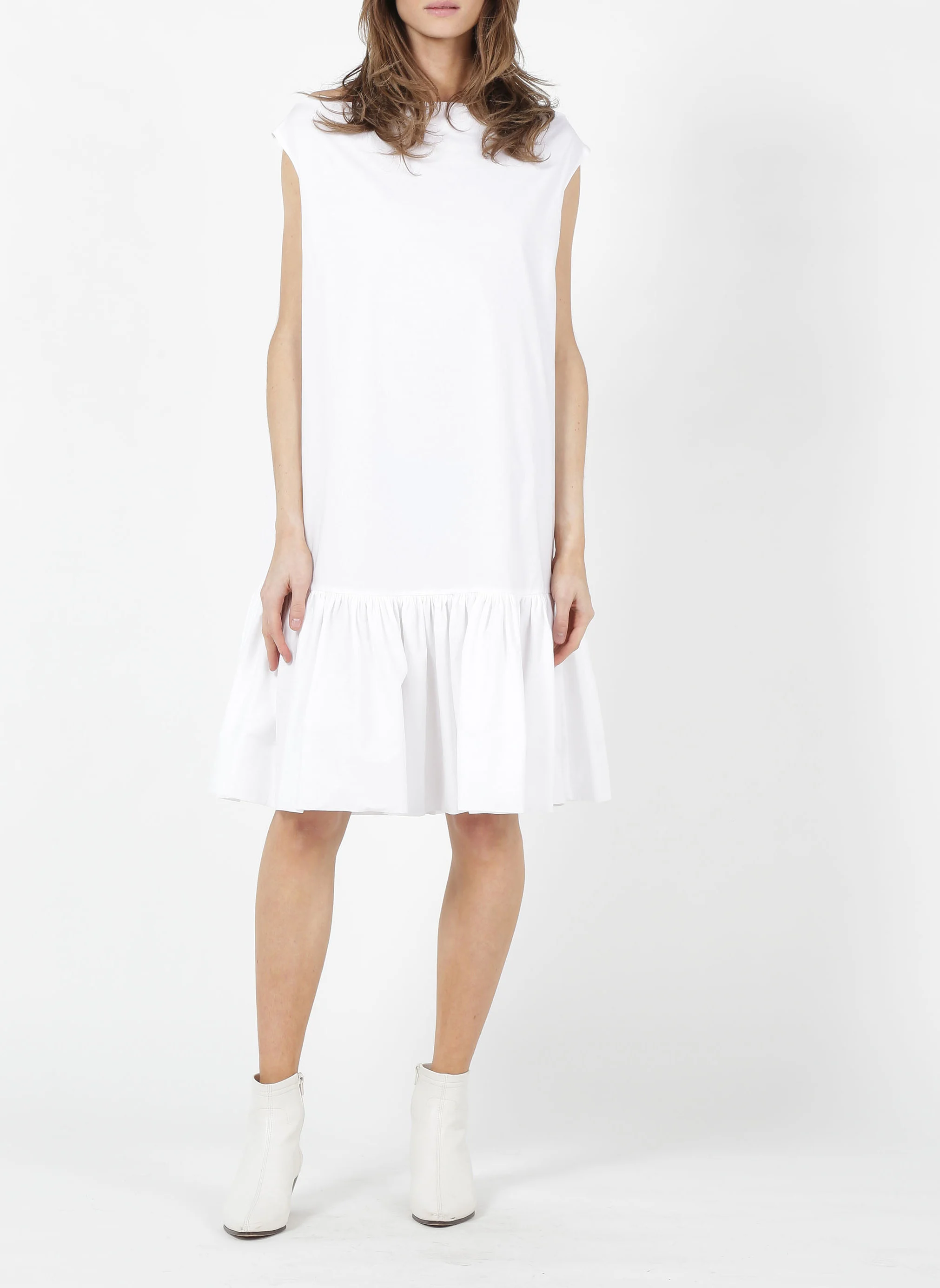 Robe courte col bénitier en coton | Blanc