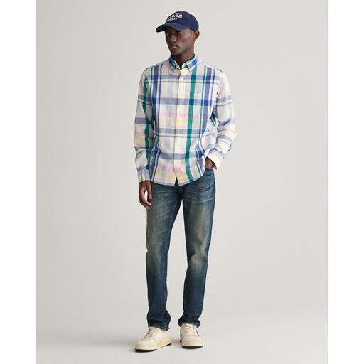 GANT Regular Fit Seersucker Madras Skjorte, White, 3XL