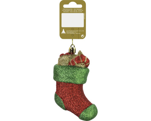 Kerstboomversiering laars, kunststof, 7,5 x 11 cm, rood/groen