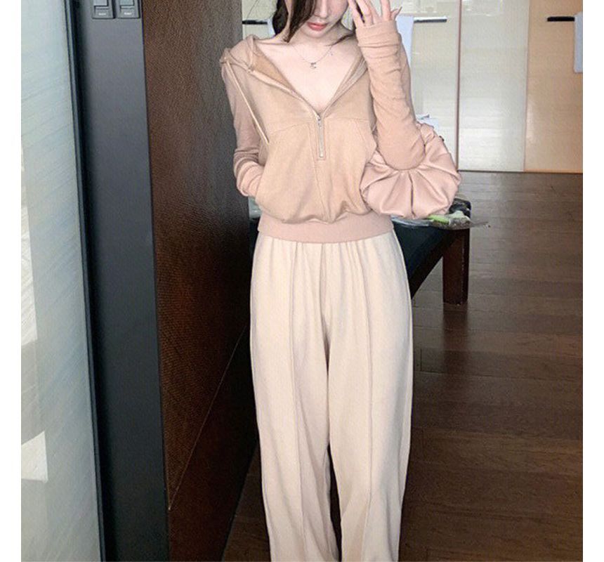 ISSOL - Set: Half-Zip Plain Hoodie + High Rise Wide Leg Broek