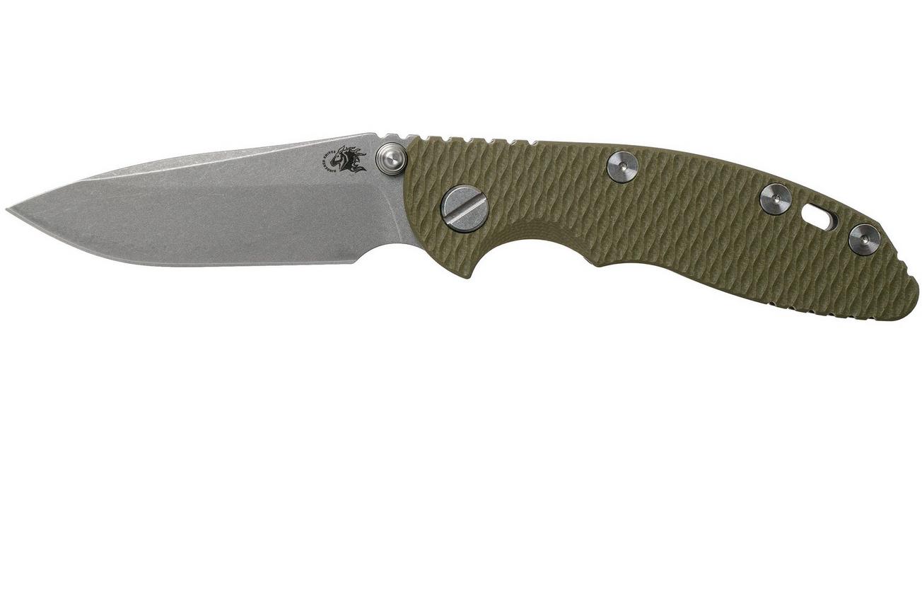 Rick Hinderer XM18 3.0” Spearpoint Non-Flipper CPM 20CV Working Finish OD Green G10 zakmes