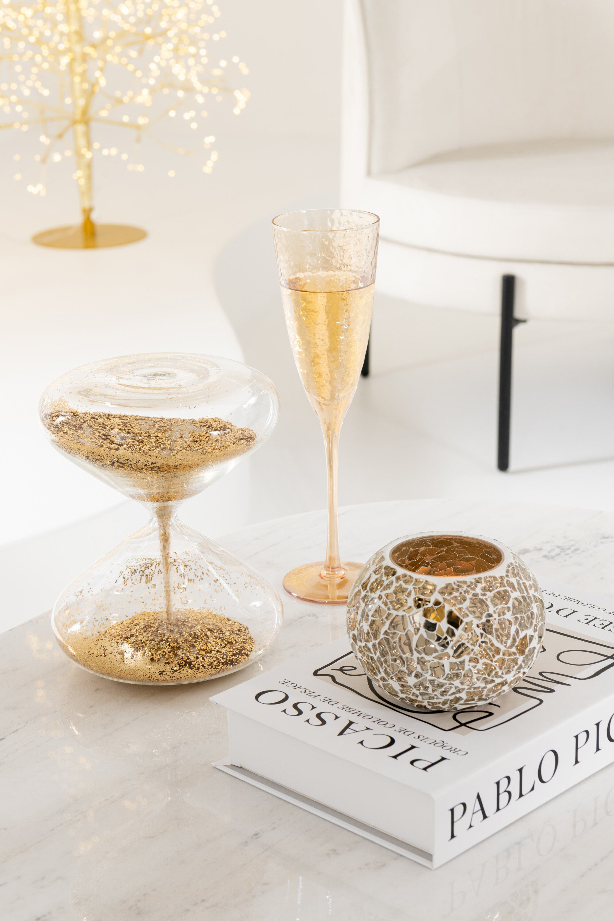 J-Line zandloper Glitters - glas - goud