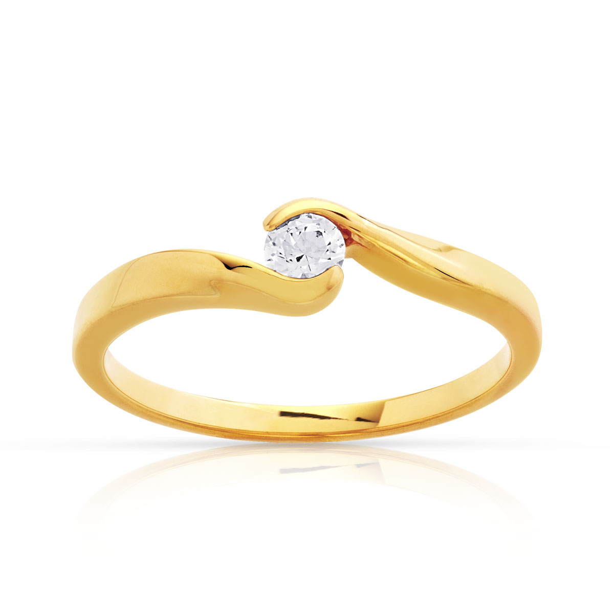 Bague solitaire or 750 jaune diamant 15/100e ct