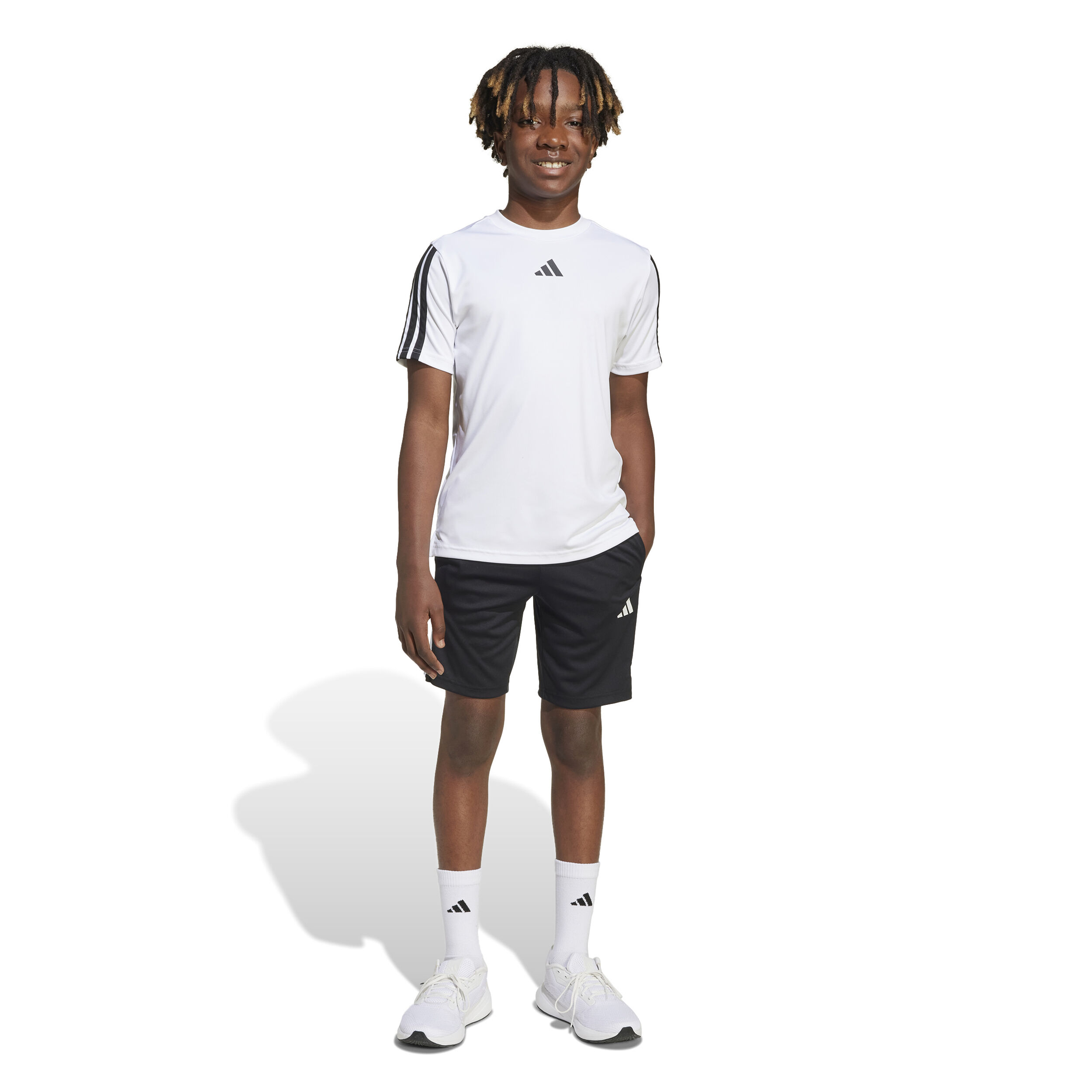 adidas Training Essentials 3 Stripes Shorts Enfants - Noir , Blanc