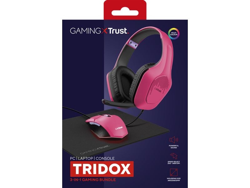 Trust 3-in-1-Gaming-Paket GXT 790 3-in-1-Gaming-Paket mit leichtem Headset, beleuchteter Maus und Mauspad