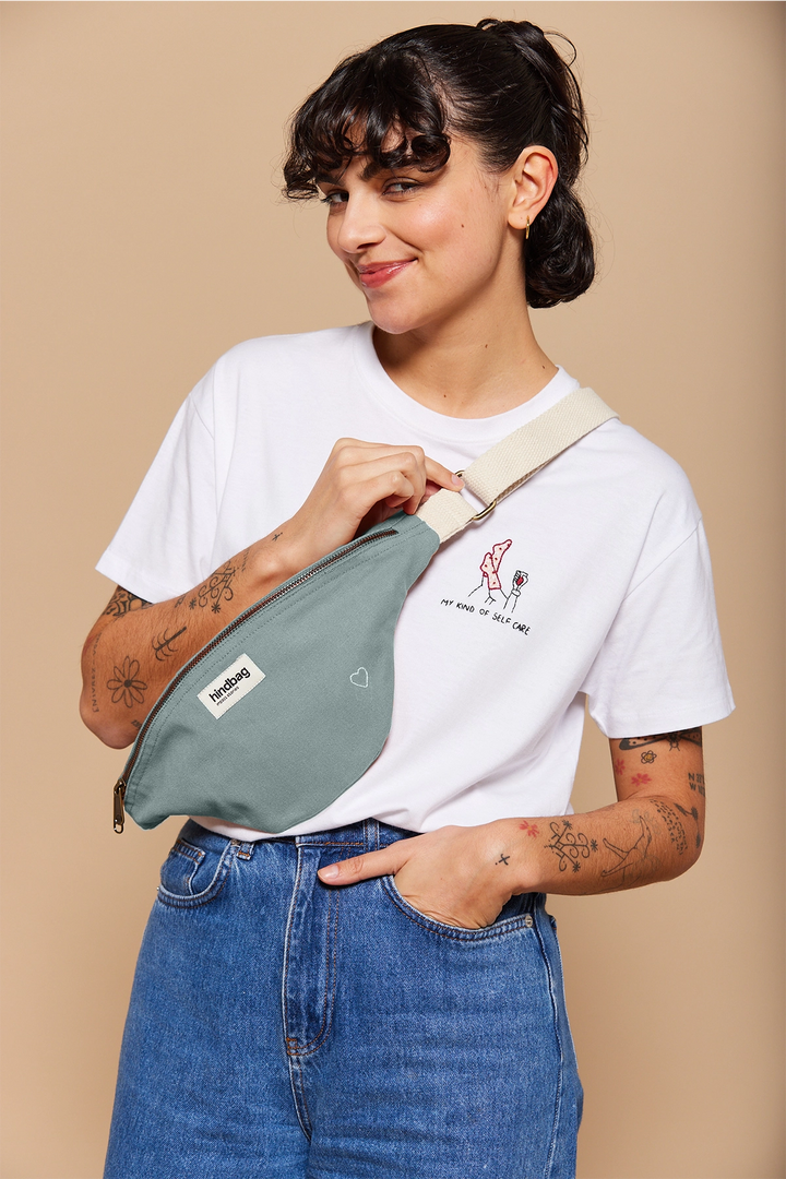 Sac banane Olivia Sauge Broderie Coeur