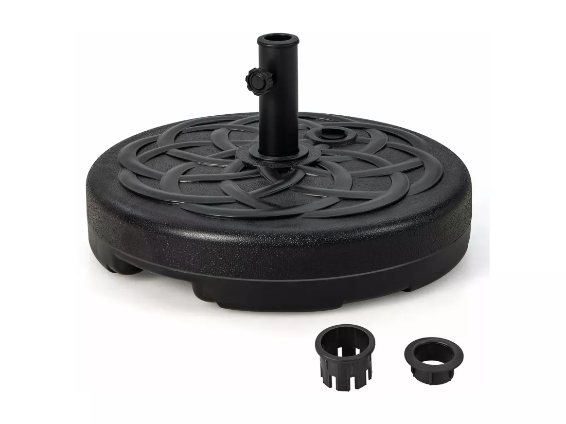 Pied de Parasol Lourd pour Parasol φ38/48 mm, Socle Parasol Extérieur en HDPE Rempli de 39Kg Sable/ 23L Eau, pour Terrasse, Piscine, Patio, Jardin, Restaurant, Dia.56 x H30 cm