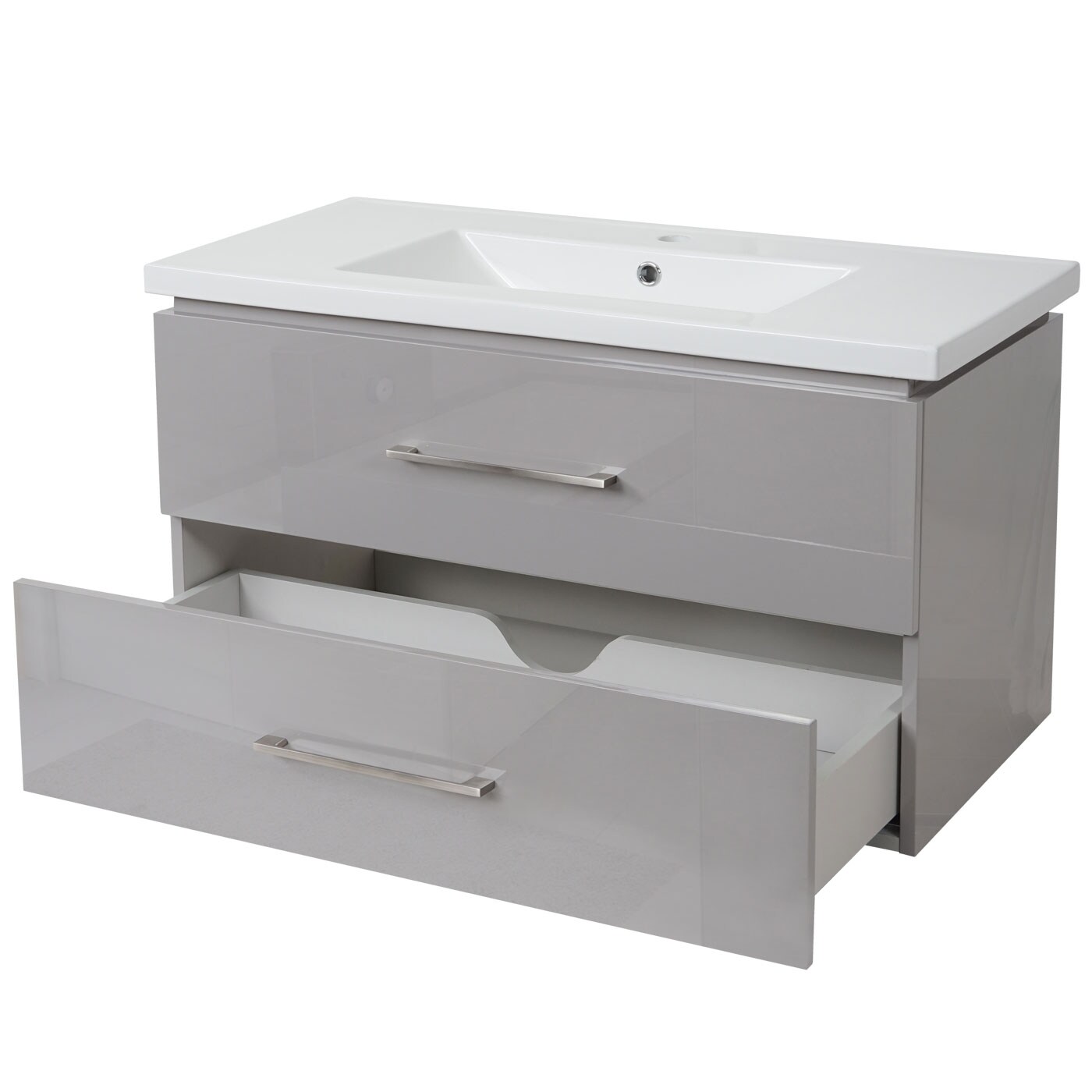 Premium Waschbecken + Unterschrank MCW-D16, Waschbecken Waschtisch, hochglanz 90cm ~ grau