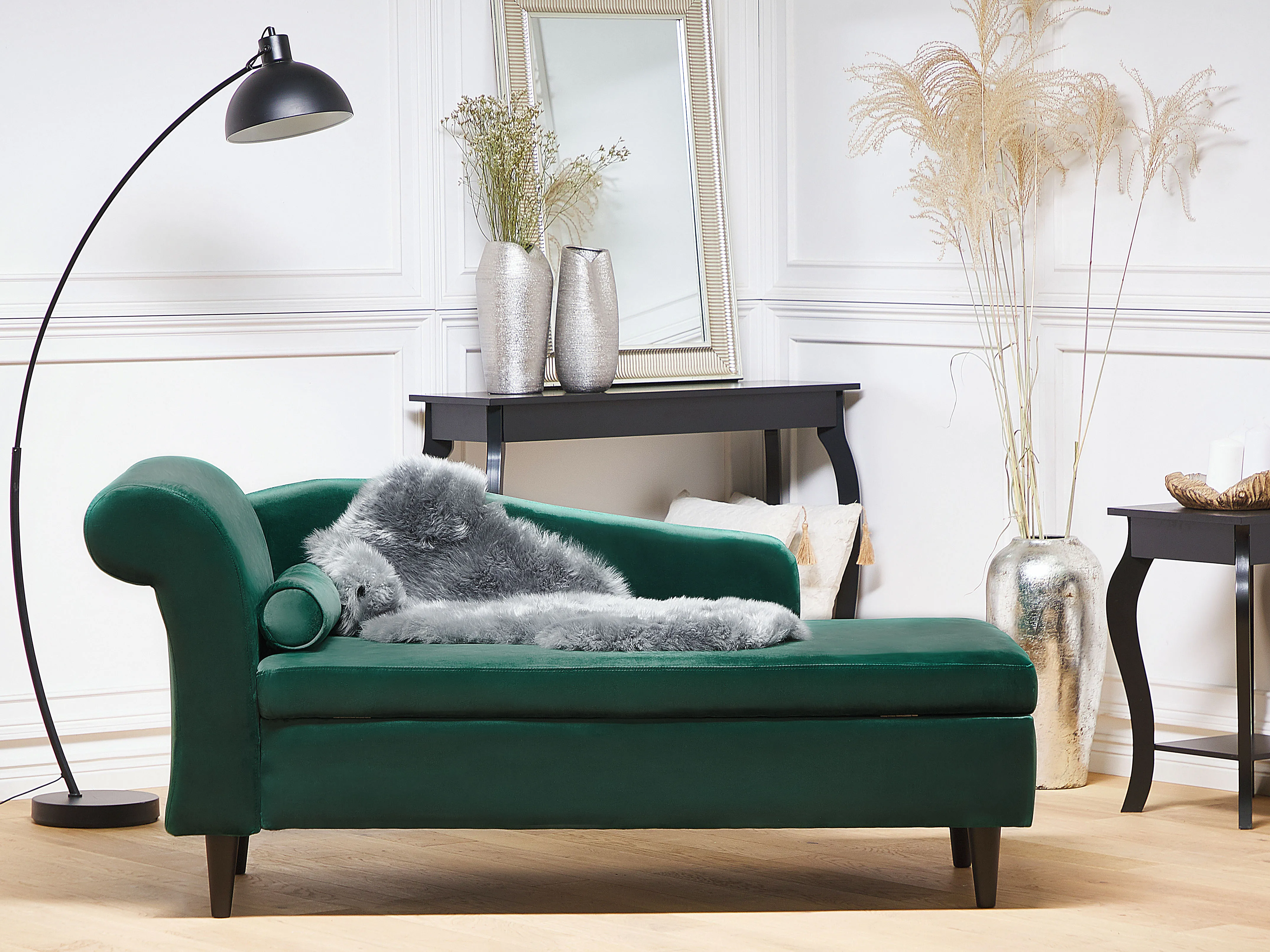 Linkszijdige chaise longue LUIRO Fluweel Smaragdgroen met opbergruimte