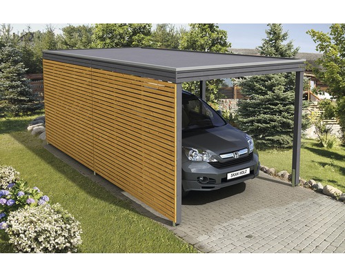 SKAN HOLZ enkele carport, kubusvorm met zij- en achterwanden, 294x574 cm, grijs