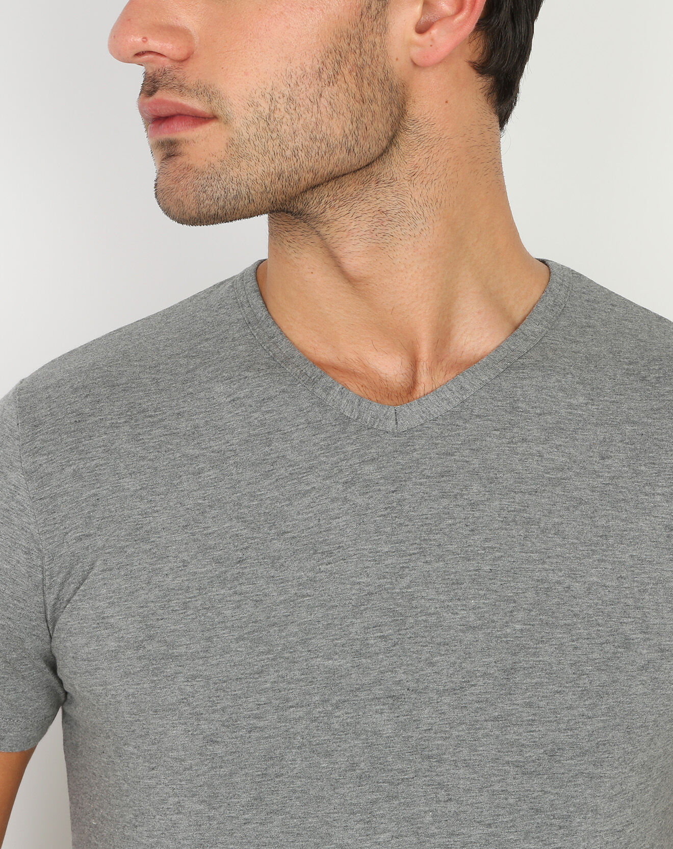 Mare T-Shirt col V en Coton gris