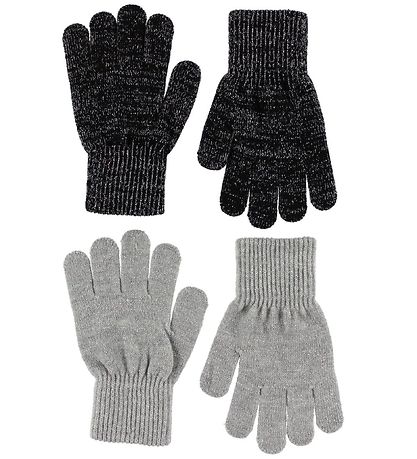 Melton Handsker - 2-pak - Gr?/Sort m. Glitter