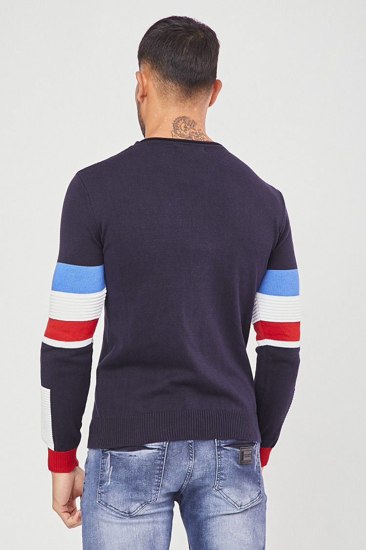 Pull fin à bandes bleu