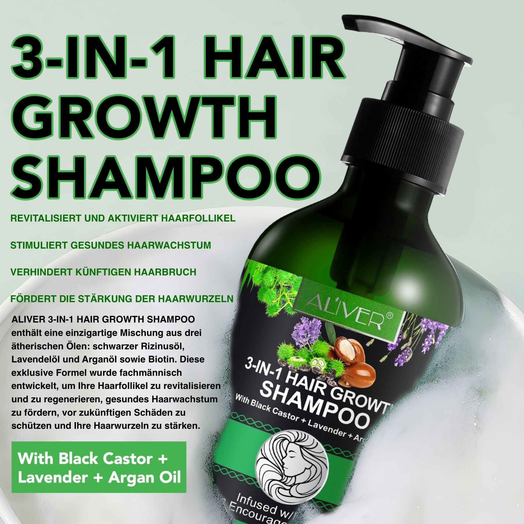 ALIVER 3-in-1 Rizinus Lavendel Argan  Haarshampoo