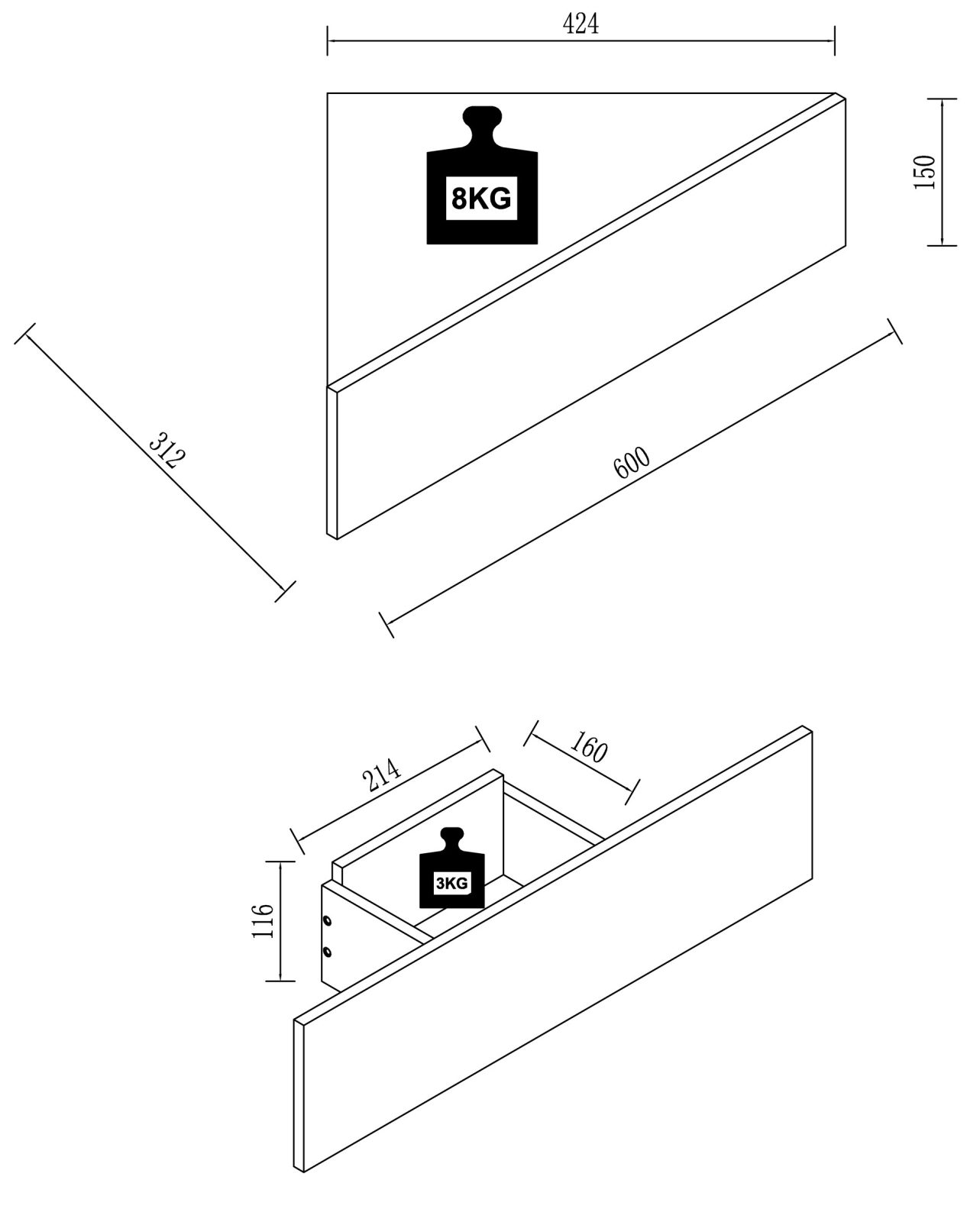 Wandschublade USAL S - weiß - 60 cm
