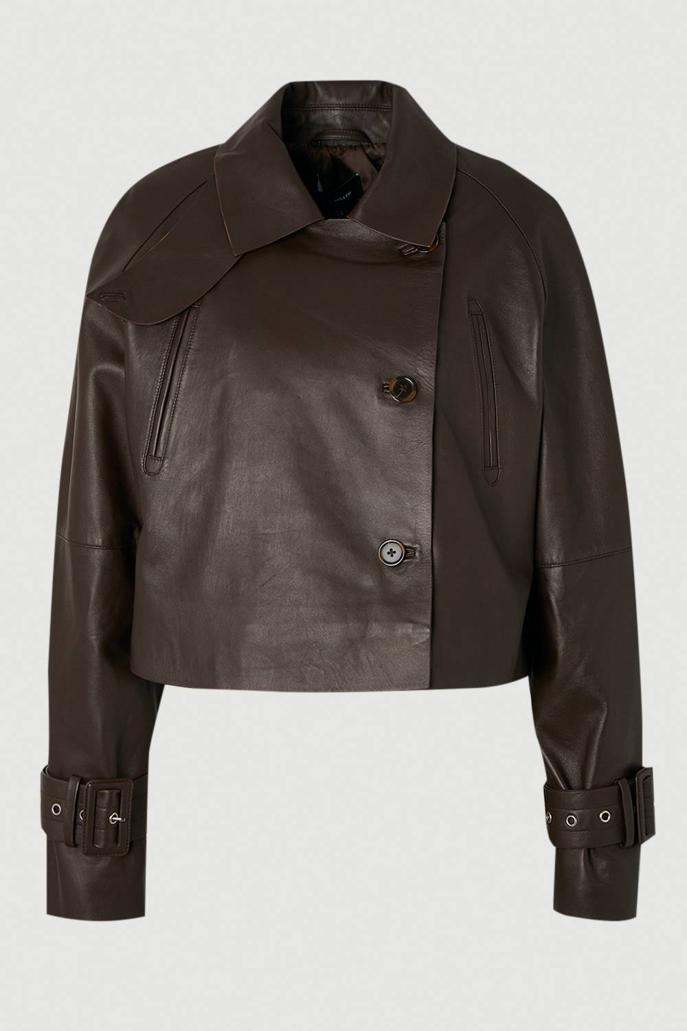 KarenMillen Trench Court En Cuir Col Montant Petite