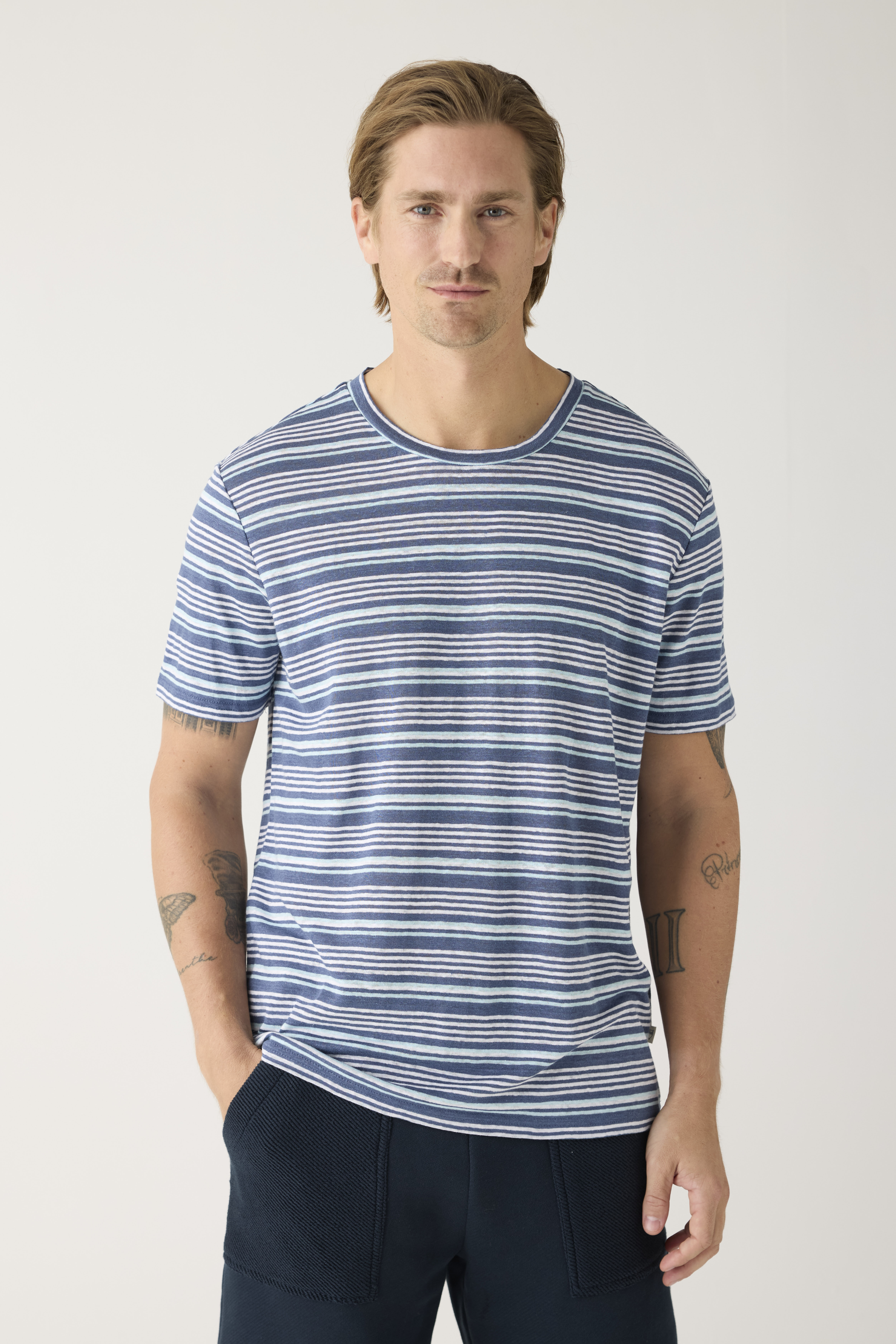 Regular Linen Striped T-Shirt M