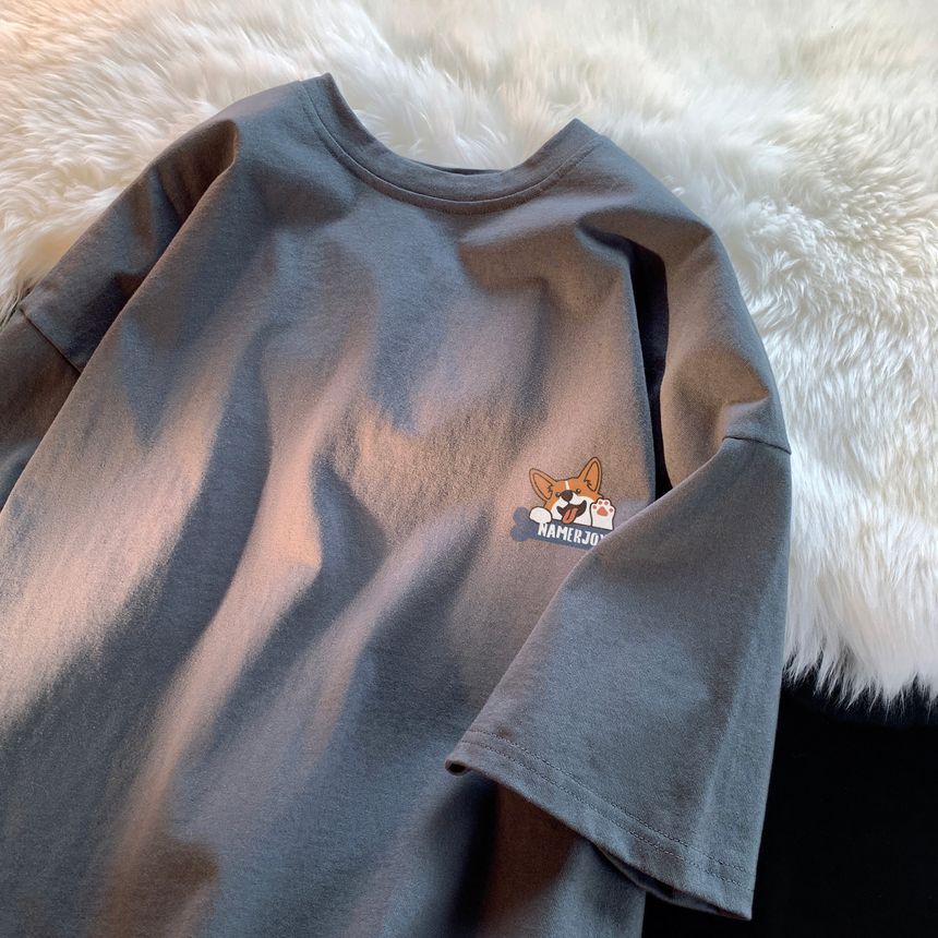 Breeson - T-shirt met hondenprint en elleboogmouwen