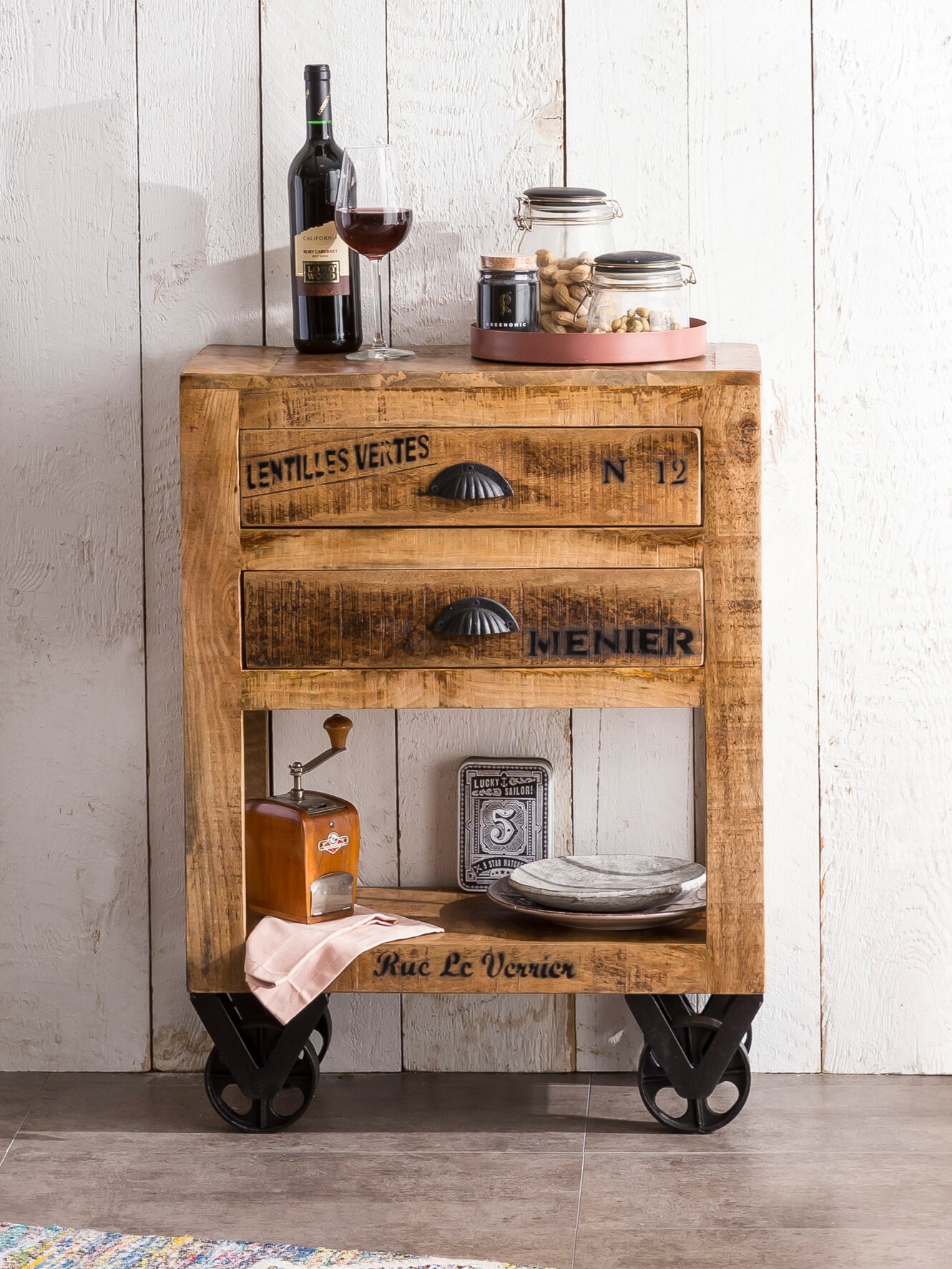 Kommode Mangoholz natur Schubladenschrank Sideboard Wohnzimmer Schrank