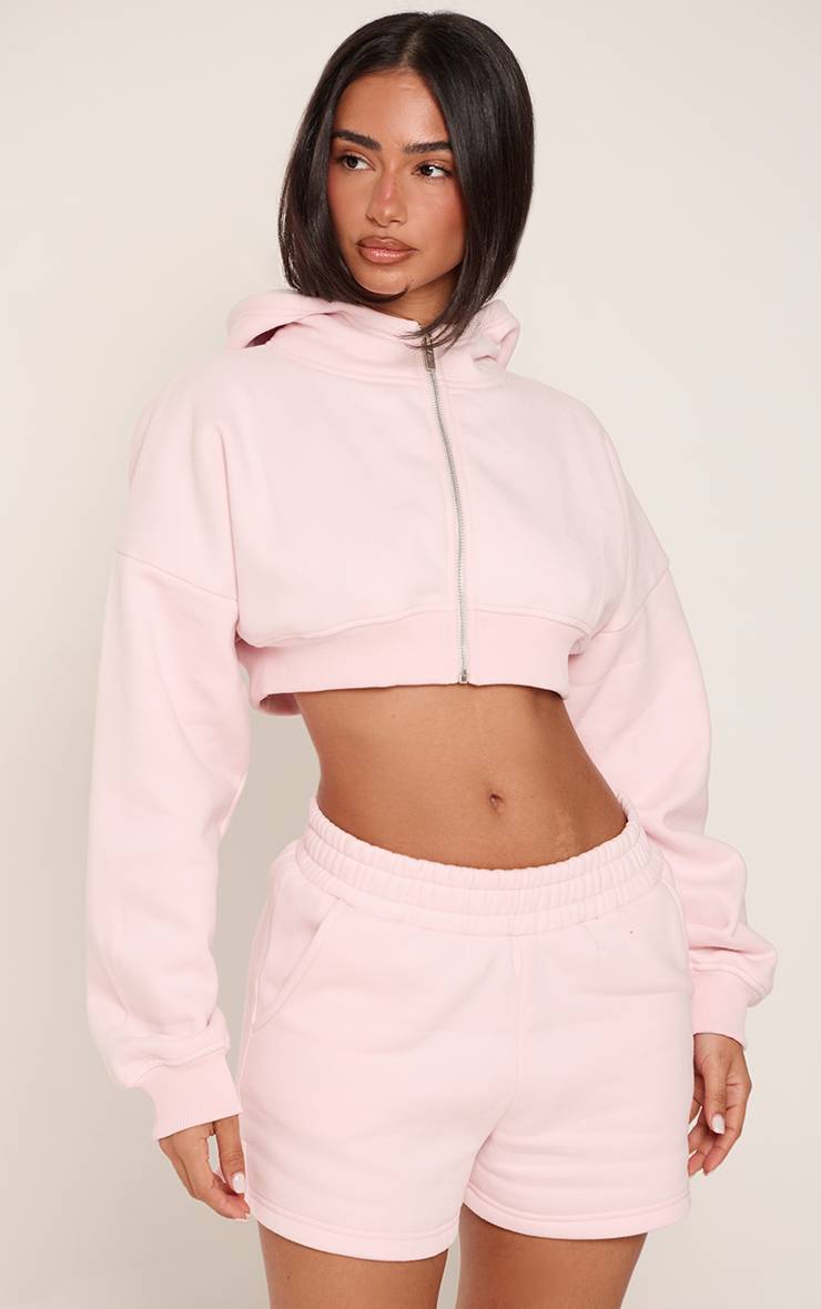 Rose Bébé Sweat À Casynthétiqueche Court Extrême Zippé Petite