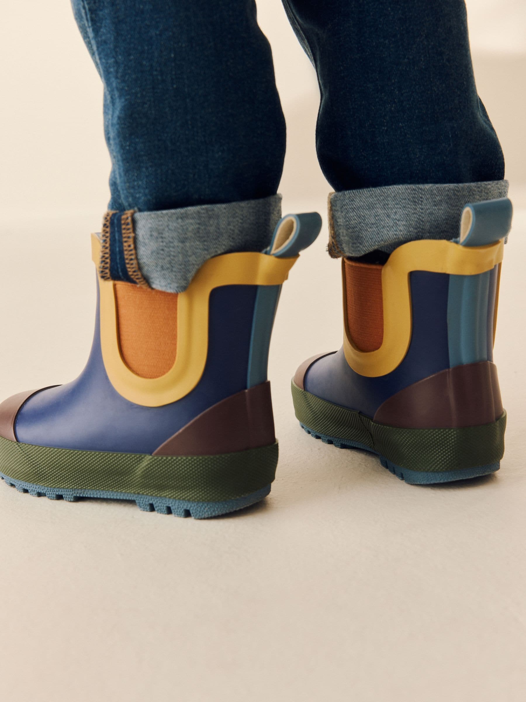 Donkerblauw colourblocking - Warme gevoerde enkellaarzen