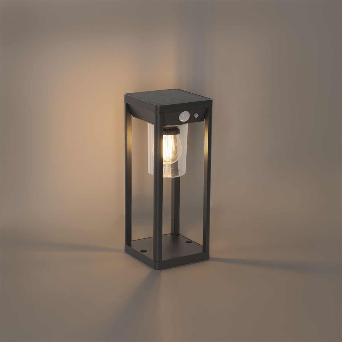 Staande buitenpaal donkergrijs 25 cm met dimlicht en sensor op solar - Sonne