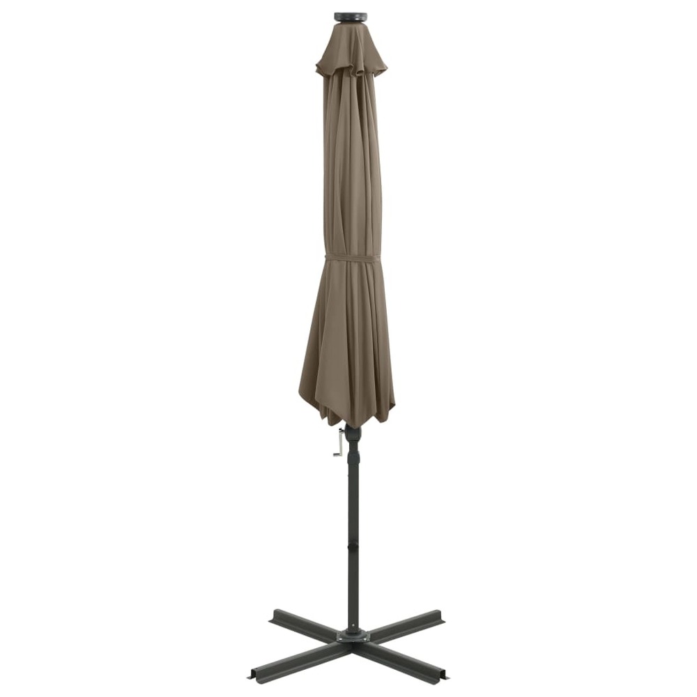 Parasol meuble de jardin déporté avec mât et lumières led 300 cm taupe