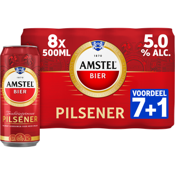 Amstel Pilsener Bier Blik Voordeelpack 7+1 x 500ml