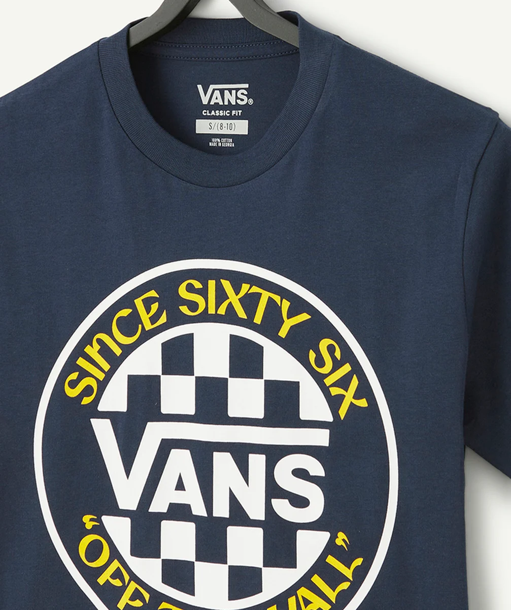 VANST-SHIRT GARÇON EN COTON BLEU MARINE AVEC LOGO ET MOTIF DAMIER