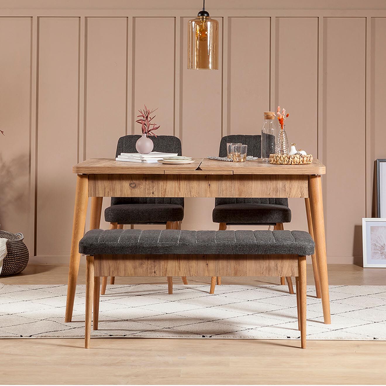 Wooden Art Ensemble Table + 2 Chaises + 1 Banc Vina 1053 beige/anthracite