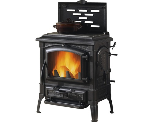 Nordica Extraflame Isetta houtkachel met kookplaat, gietijzer, zwart, 7,7 kW