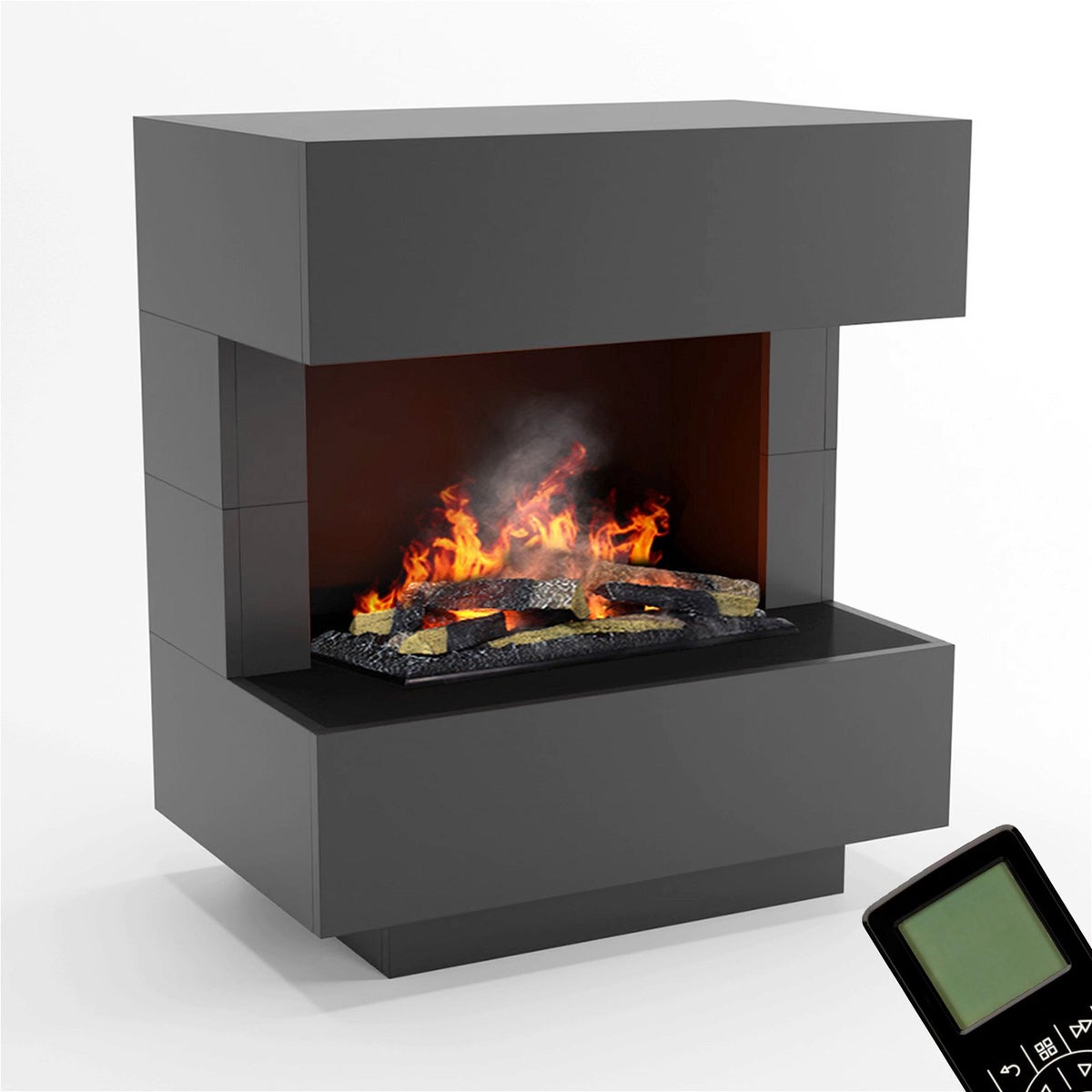GLOW FIRE Elektrische haard 'Kleist' | Waterdamphaard met OMC 600 inclusief hout in grijs | HxBxD: 80x90x50 cm