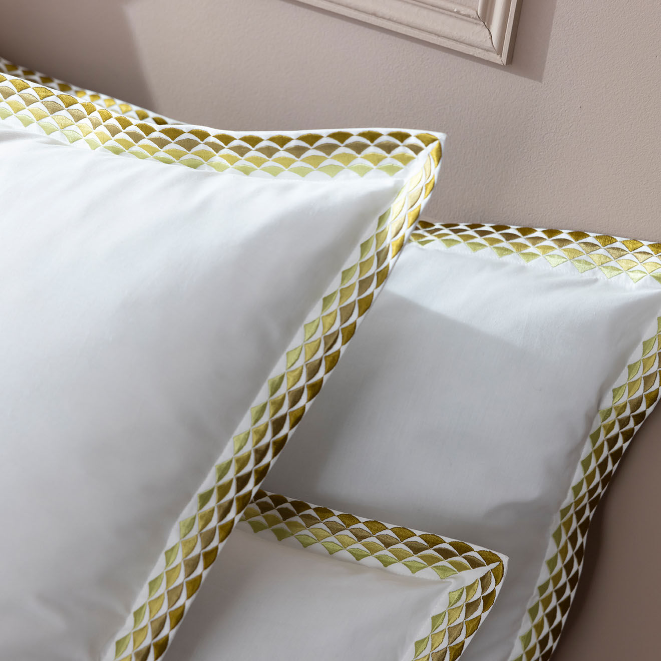 Perle de Coton Taie d'oreiller en Percale de Coton Alcott blanc/doré