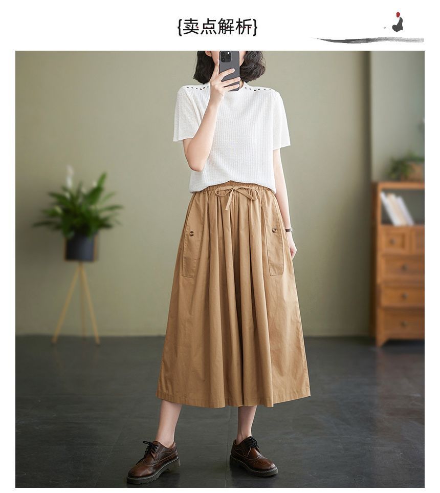 Lewwe - Hoge taille effen cropped broek met wijde pijpen